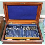 A mahogany canteen of silver plated cutlery