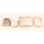 Two silver cigarette cases plus a silver vesta and plated lighter