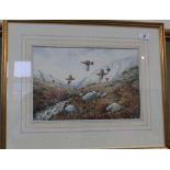 Simon Trinder watercolour of pheasants in flight,