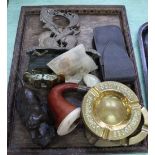 A Victorian brass memorial watch stand, calabash pipe,