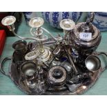 An oval silver plated tray plus other silver plate