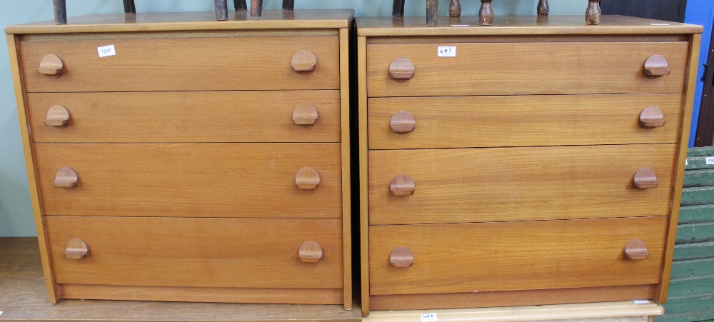 A pair of blonde Stag 1970's chests of four drawers