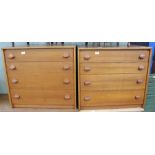 A pair of blonde Stag 1970's chests of four drawers