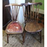 A small oak chair red leather seat,