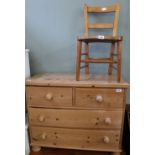 A pine child's chair and a pine four drawer cottage chest