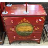 A hand painted chest of drawers with Battle of Sole Bay decoration