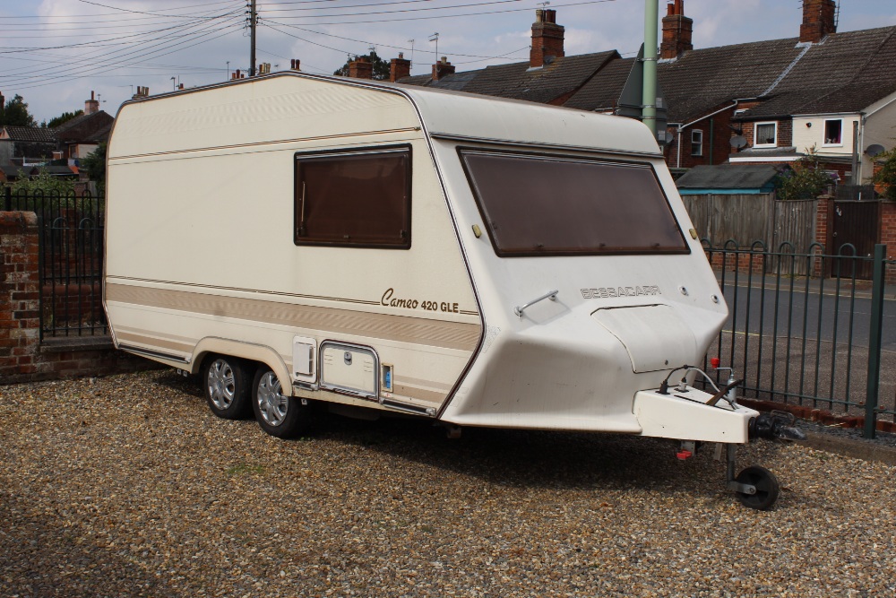 A Bessecarr Cameo 420 GTE touring caravan with chemical toilet,