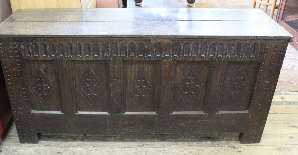 An 18th Century carved oak substantial coffer
