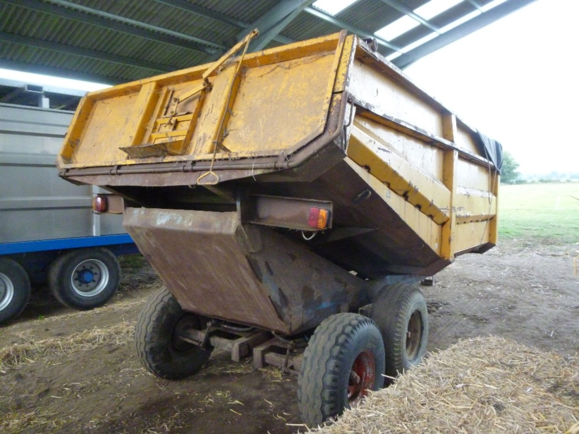 Richard Western dump trailer, 10T approx, tandem axle, hydraulic brakes, rear door with grain chute, - Image 5 of 8