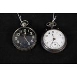 A nickel case military pocket watch, black dial marked Thomas Armstrong & Bros,