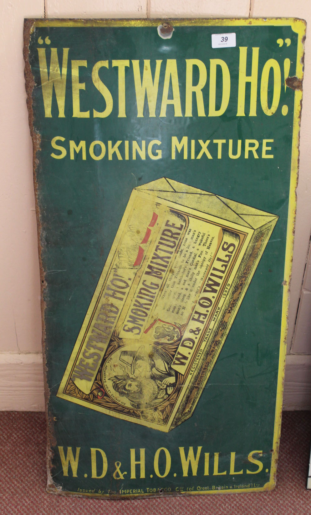 An enamel sign, Wills Westward Ho Smoking Mixture,