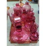 Various items of cranberry and pilgrim glass