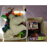 A large quantity of plastic toys, a soft dog,