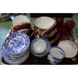 A Victorian blue and white part tea set,