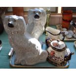 A large pair of Victorian Staffordshire dogs plus an Edwardian teapot and jug