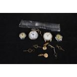 A lady's silver fob watch, three other watches,
