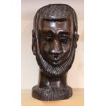 An African hardwood bust plus a brass horse and cart