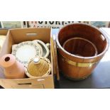 An oak and brass bound planter,