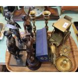 Two pairs of spelter figurines,