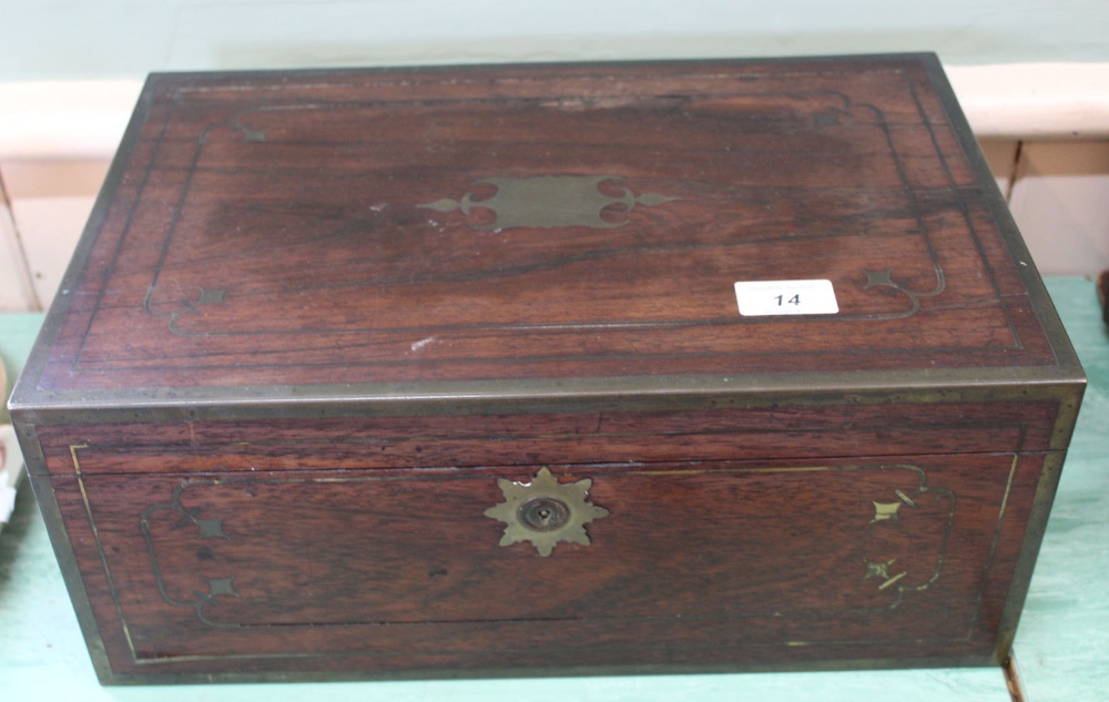 A Victorian mahogany and brass bound writing slope