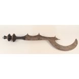 A Ngala sword from Zaire with sickle shaped blade,