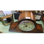 An oak mantel clock plus a Smiths 8 day clock
