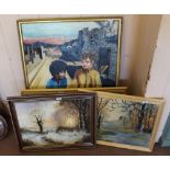 K Curtis winter scene oil,