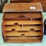 A mahogany and brass inlaid tambour front stationery box