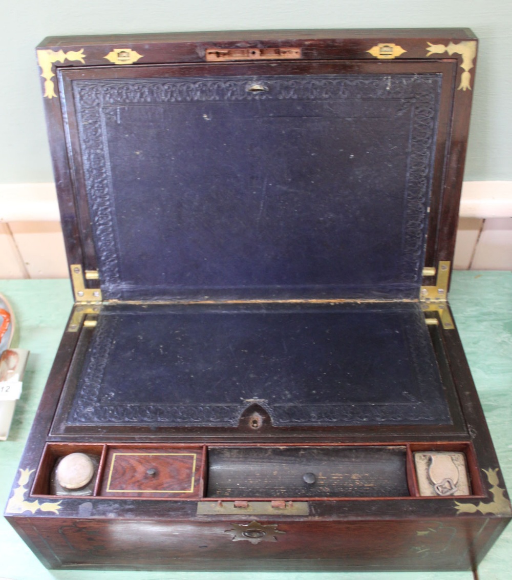 A Victorian mahogany and brass bound writing slope - Image 2 of 2