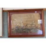A 19th Century coloured engraving of vessel Roesus in maple frame,