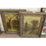 A pair of river scene oleographs in gilt frames,