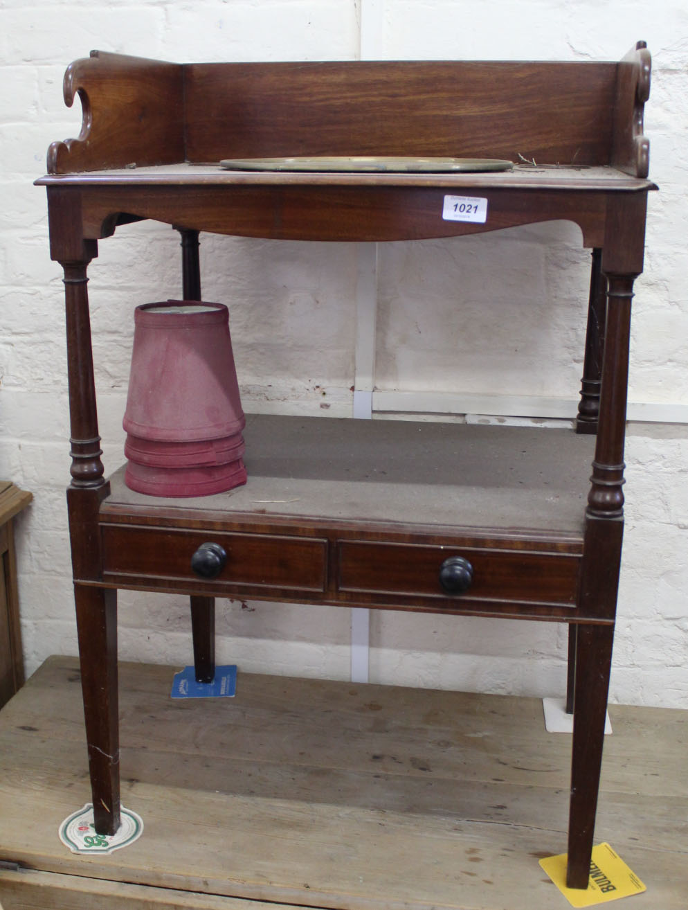 A 19th Century mahogany washstand with galleried upstand and single drawer and a Victorian pine
