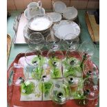 A Japanese eggshell part tea set plus green stem wine glasses (two trays)