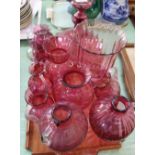 Various items of cranberry and pilgrim glass