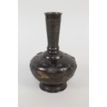 A 19th Century Japanese bronze narrow neck vase, bi metal bird and floral decoration,