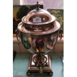 A Georgian urn shaped copper samovar with twin ring handles,