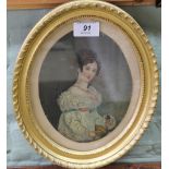 An oval oil on metal of a half length portrait of a Regency lady,