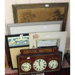 A novelty shipping clock, two mirrors,