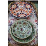 Three Celadon and two Imari plates