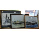 Two oils plus three other pictures of Lowestoft vessels