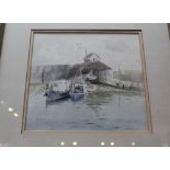 Metcalf watercolour of a boat jetty,