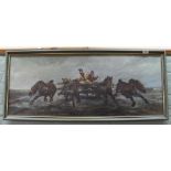 A Balkan scene oil on canvas of figures driving horses and carts