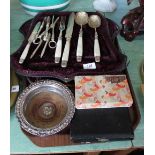 A cased mother of pearl cutlery set (case as found),