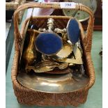 A basket containing copper horns,