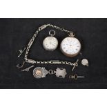 A lady's continental silver fob watch, a gun metal gents pocket watch,