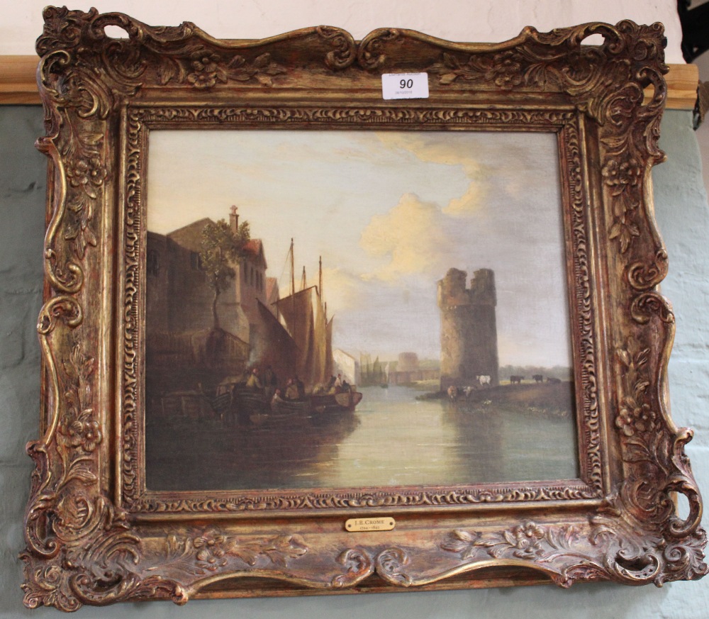 An oil on canvas of Ketts Tower Norwich (frame labelled J B Crome),