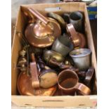 Three Victorian copper kettles plus other metalware