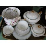 A Bavarian porcelain part tea set plus a botanical jardiniere and glass