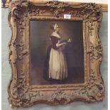 An oil on board, portrait of a servant with tea tray, label verso Thomas W Phillips, Cullum St,