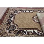 A Belgian brown and floral cotton carpet,